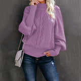 Winter Mid Neck Sweater Women Loose Long Sleeve Knitted Solid Color Sweater