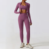 Autumn Winter Skinny Yoga Clothes Nude Feel Quick Drying Sports Suit Thin Fitness Clothes Three Piece Set