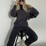 Autumn Winter Women Sweater Set Half Turtleneck Loose Casual Homewear Ankle Banded Pants Set