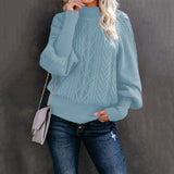 Winter Mid Neck Sweater Women Loose Long Sleeve Knitted Solid Color Sweater