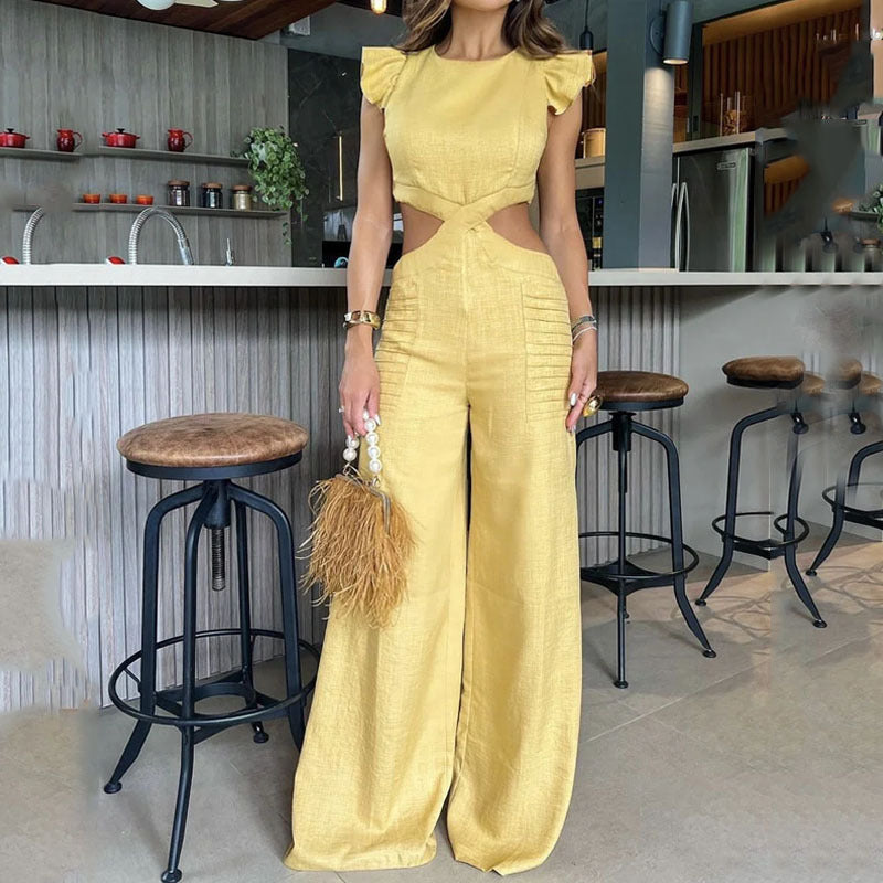 Women Jumpsuit Summer Cropped Outfit Loose Wide Leg Jumpsuit - Angelique