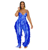 Women Clothing Suit Printed Tassel Lace Sling Jumpsuit Two Piece Suit - Angelique