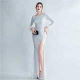 High Density Ostrich Feather Sequin Long Sleeve Fishtail High End Evening Dress - Angelique