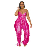 Women Clothing Suit Printed Tassel Lace Sling Jumpsuit Two Piece Suit - Angelique