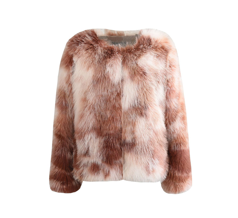 Autumn Winter Toka Crew Neck Coat Faux Fur Overcoat Young Overcoat Short Faux Fur Overcoat