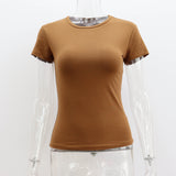 Spring Summer Basic round Neck Short Sleeve T shirt Women Tight Sexy Simple Solid Color Top Women