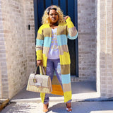 Plus Size Sweater Bag Cardigan Long Sleeve Contrast Color Sweater Cardigan - Angelique