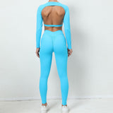 Autumn Winter Bare Back Long-Sleeved Top Skinny Yoga Pants Nude Feel Quick Drying Sports Suit Thin Fitness Clothes