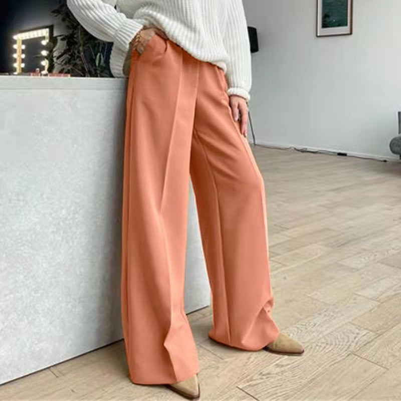 Spring Autumn Office Work Pant Women Casual High Waist Figure Flattering Straight Leg Pants