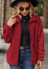 Women Clothing Autumn Winter Long Sleeve Cardigan Zipper Diamond Plush Coat Women