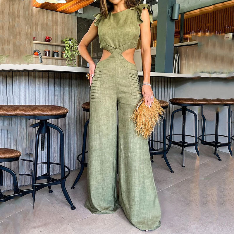 Women Jumpsuit Summer Cropped Outfit Loose Wide Leg Jumpsuit - Angelique