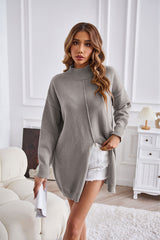 Winter Einfarbig Halbkragen Pullover Pullover Mittellanges Split Kleid Damen