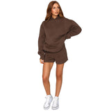 Herbst Winter Einfarbig Mit Kapuze Pullover Langarm Pullover Frauen Kleidung Shorts Anzug