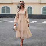 Dress Autumn Winter Women Elegant Elegant V-neck Jacquard Dress - Angelique