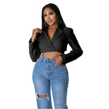 Women Wear V Collar Backless Long Sleeves  cropped Short Small Blazer Outerwear - Angelique