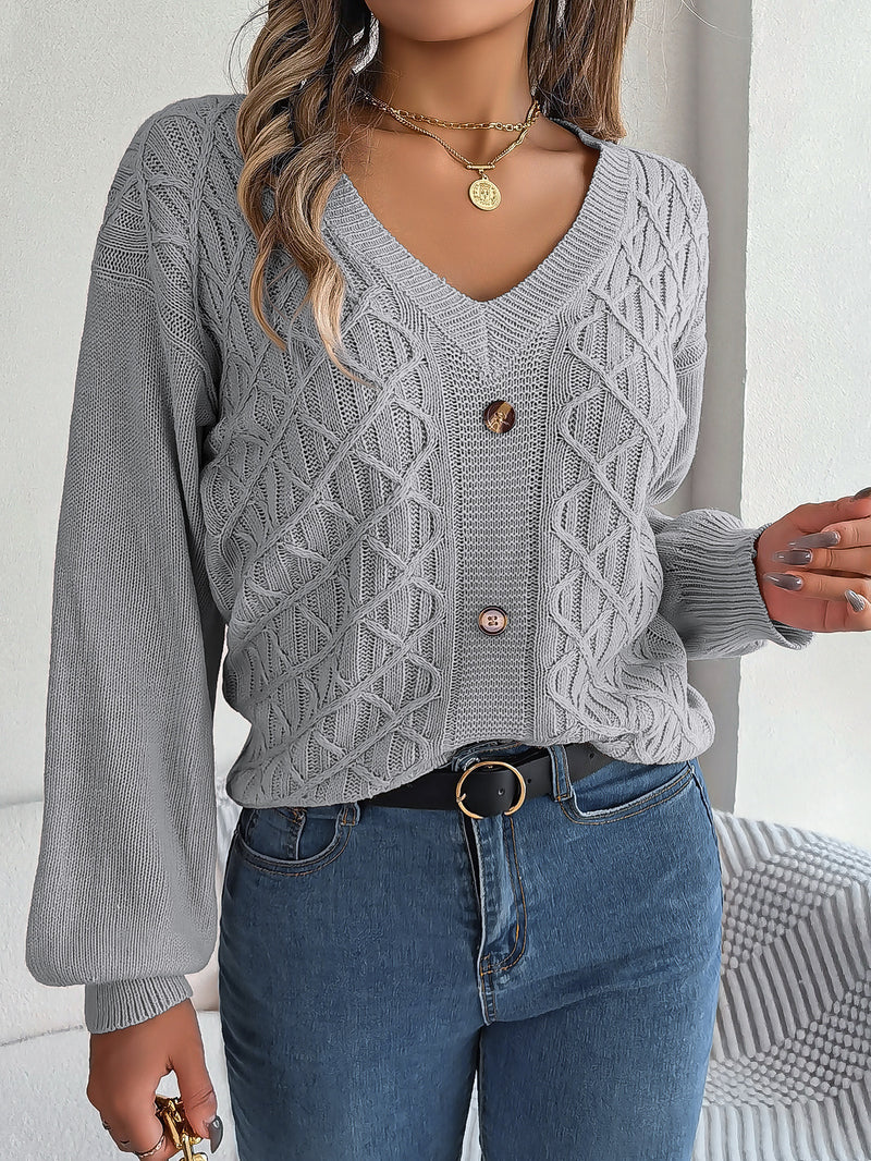 Herbst Winter Casual Button Twist Laterne Ärmel Pullover Pullover Frauen Kleidung