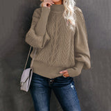 Winter Mid Neck Sweater Women Loose Long Sleeve Knitted Solid Color Sweater