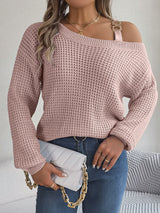 Herbst Winter Casual Metall Schnalle Patchwork Kalt-Schulter Laterne Hülse Pullover Pullover Unabhängige Stehen Kreuz