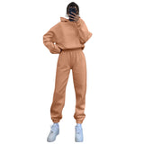 Autumn Winter Solid Color Hooded Long Sleeve Sweater Women Clothing Casual Trousers Suit