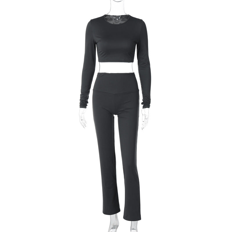 Autumn Winter Women Clothing round Neck Long Sleeve Slim Pants Two Piece Set Casual Set