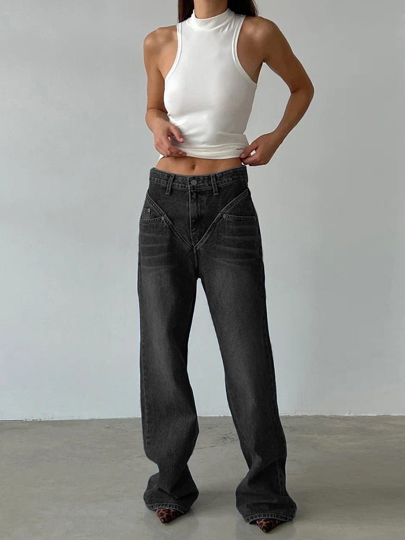 Stand-Alone-Nähte, lockere, schlankmachende Denim-Hose für Damen