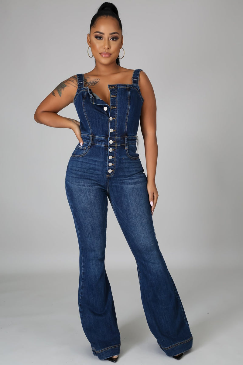 Platform Women Casual Sexy Strap Denim Jumpsuit Wide Leg Pants