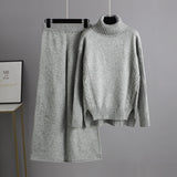 Autumn Winter Lazy Wind Loose Turtleneck Sweater Suit Women Western Wide Leg Pants Two-Piece Suit Women