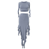 Summer Irregular Asymmetric Design Wooden Ear Sleeveless Round Neck Pullover Two Piece Suit Skirt Women