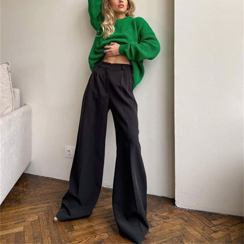 Spring Autumn Office Work Pant Women Casual High Waist Figure Flattering Straight Leg Pants