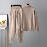 Casual Set Herbst Winter Rollkragen Einfarbig Pullover Zwei Stück Set