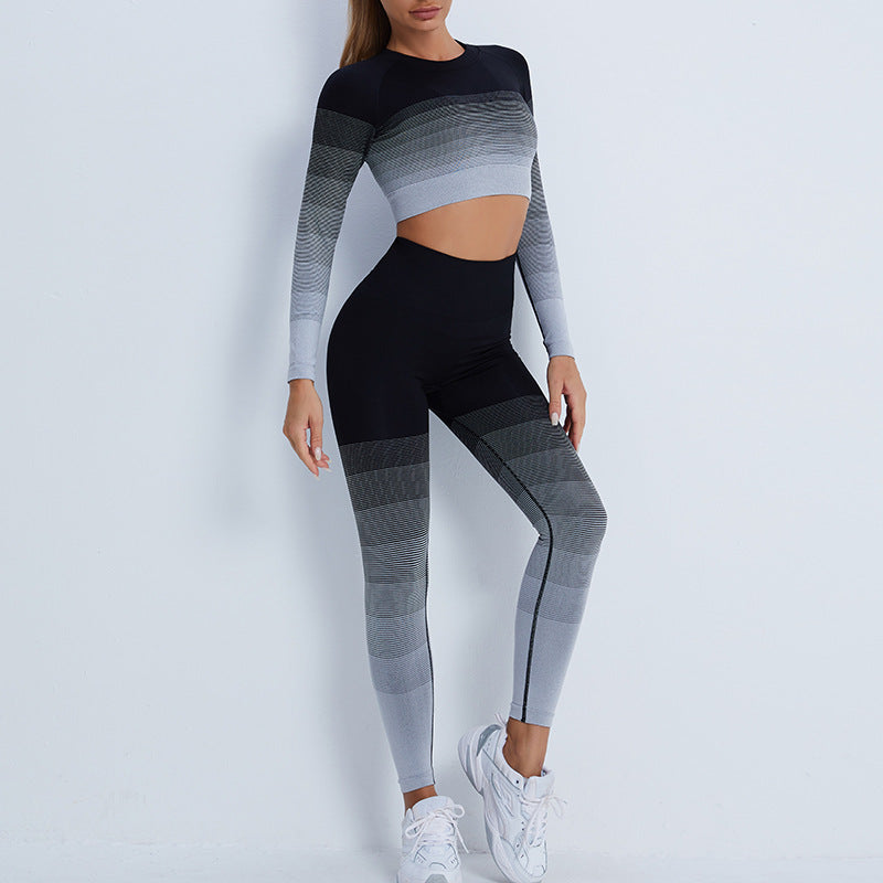 Gradient Sports Long Sleeve Trousers Suit Fitness Running Yoga Long Sleeve Tights - Angelique