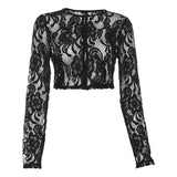 Autumn Trend Women Long Sleeve round Neck Lace Cardigan Slim Fit Slimming T shirt