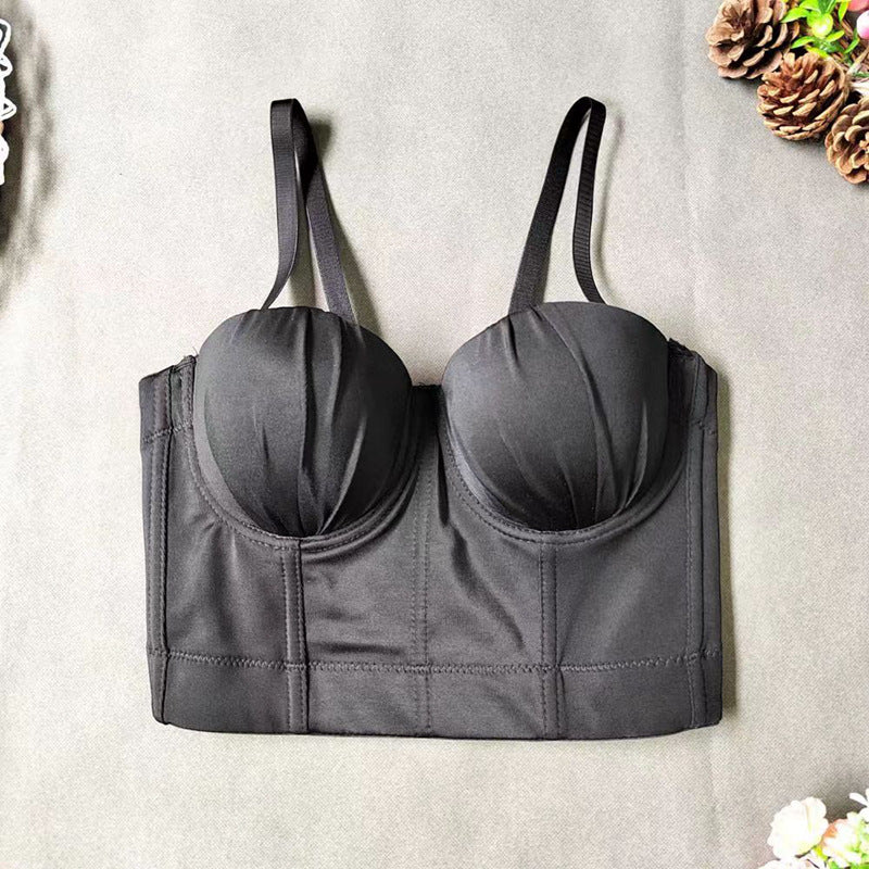 Women Clothing Pleated Corset Underwear Small Sling Solid Color Slimming Tube Top Short Vest Women