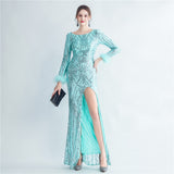 High Density Ostrich Feather Sequin Long Sleeve Fishtail High End Evening Dress - Angelique