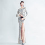 High Density Ostrich Feather Sequin Long Sleeve Fishtail High End Evening Dress - Angelique