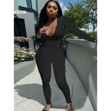 Women Clothing Sexy Deep V Plunge Plunge Long Sleeve Trousers Suit Solid Color Sanding Stretch Two-Piece Set for Women