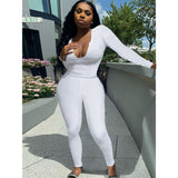 Women Clothing Sexy Deep V Plunge Plunge Long Sleeve Trousers Suit Solid Color Sanding Stretch Two-Piece Set for Women