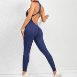 One Piece Zipper Yoga Jumpsuit Sports Jumpsuit Hollow Out Cutout Back Running Fitness One Piece Yoga Pants - Angelique