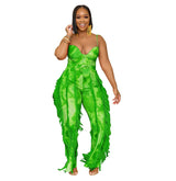 Women Clothing Suit Printed Tassel Lace Sling Jumpsuit Two Piece Suit - Angelique