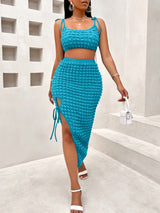 Summer Sexy Women Wear Solid Color U Collar Sling Skirt Set Women