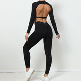 Autumn Winter Bare Back Long-Sleeved Top Skinny Yoga Pants Nude Feel Quick Drying Sports Suit Thin Fitness Clothes