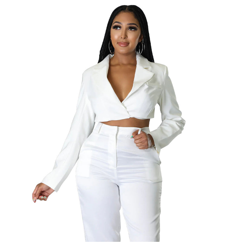 Women Wear V Collar Backless Long Sleeves  cropped Short Small Blazer Outerwear - Angelique