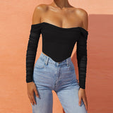 Frauen Kleidung Herbst Winter Mesh Durchsichtig Off-Neck Crop-Top Kurze Top Frauen Boning Korsett Boning Korsett Korsett