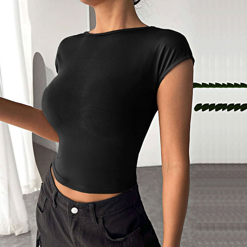 Frauen Kleidung Straße Sexy Backless Slim Fit Gestrickte Kurzarm T-shirt Top