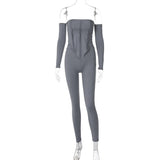 Sexy off Shoulder Collar Long Sleeve Two-Piece Autumn Winter Women Clothing Slim Trousers Suit