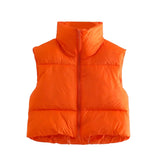 Sleeveless Zipped Stand Collar Cotton Vest Autumn Winter Multi Color Slim Fit Cotton Padded Jacket Vest Top