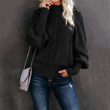 Winter Mid Neck Sweater Women Loose Long Sleeve Knitted Solid Color Sweater