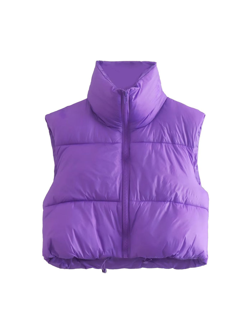 Sleeveless Zipped Stand Collar Cotton Vest Autumn Winter Multi Color Slim Fit Cotton Padded Jacket Vest Top