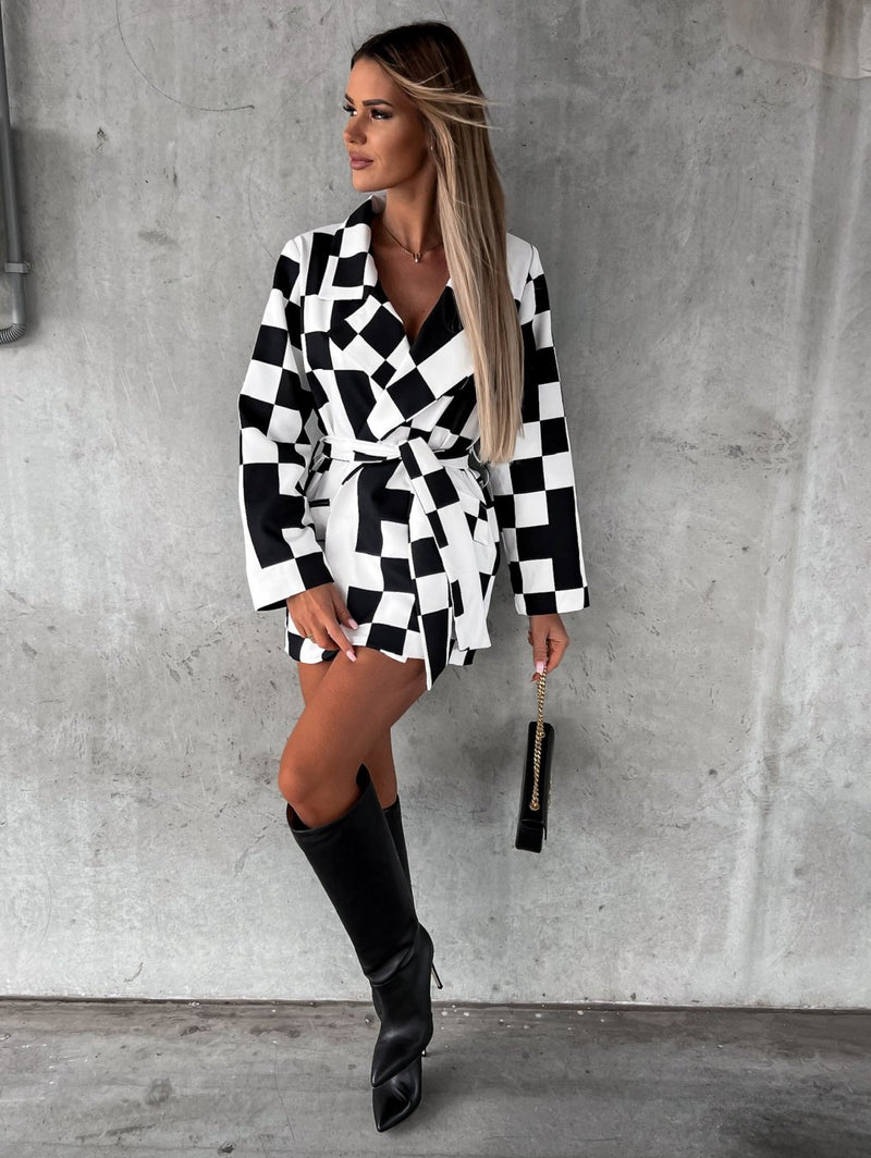 New Lace Up Long Sleeve Plaid Dresses