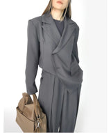 Autumn Winter Irregular Asymmetric Design Short Blazer High Waist Wide Leg Pants Set